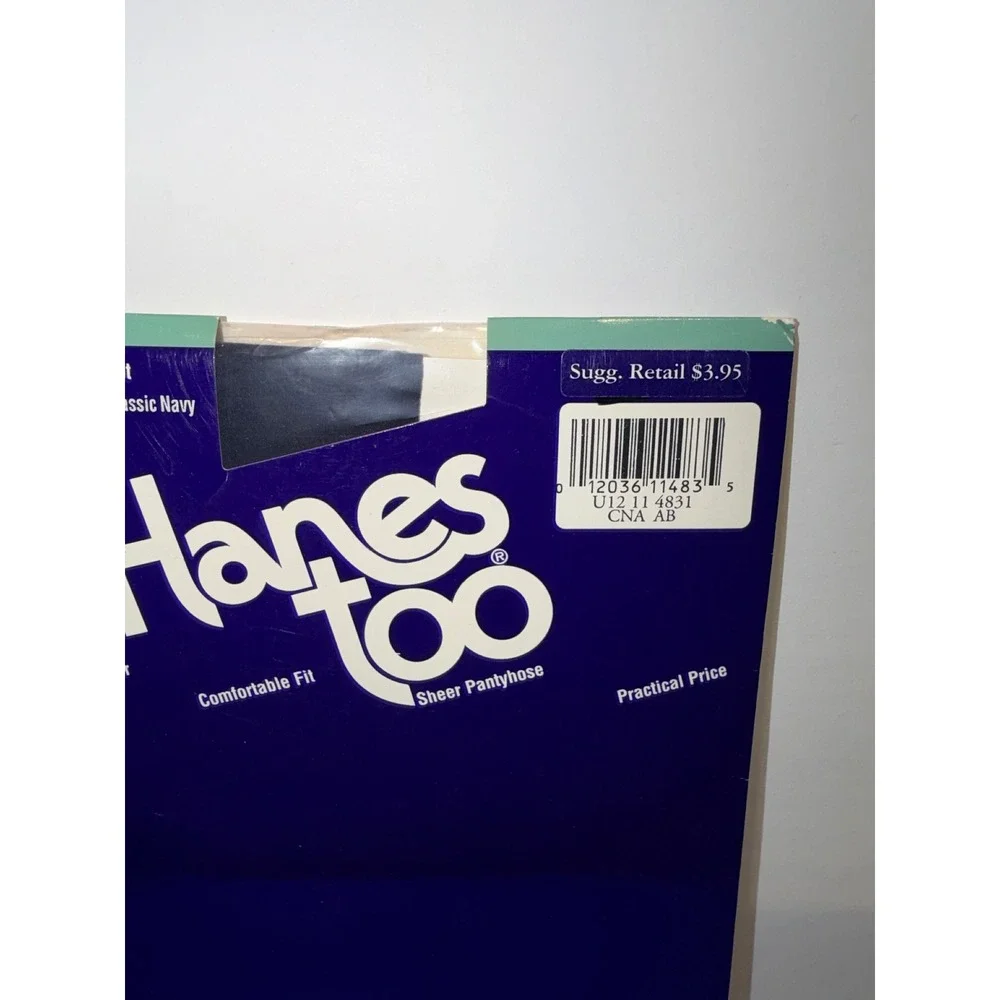 Hanes Too Sheer Pantyhose Classic Navy Sandalfoot Style 117 Size AB Vintage 1994